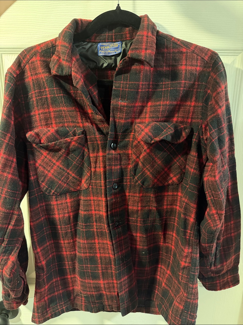 Pendleton Red and Black Plaid Men’s Wool Button-Up Shirt